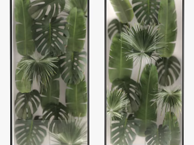 Botanical Plant Paintings Featuring Monstera Banana Leaves And Palm Fronds For Modern Wall Art 3d model
