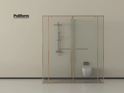 Poliform Modern Shower Head in Gold Frame Shower Enclosure with White Toilet 3d model