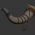 Horn Shaped Decorative Household Item With Yellow Top Brown Straps And Blue Section