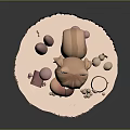 Fox Eared Cartoon Girl Sitting on Grassy Platform with Mushrooms and Tree Stumps