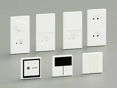 Modern White Switch Panels With Various Designs Including Sockets Buttons And Digital 3d model