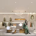 Modern Fashion Clothing Store with Window Display Mannequins Transparent Curtains and Circular Decorations