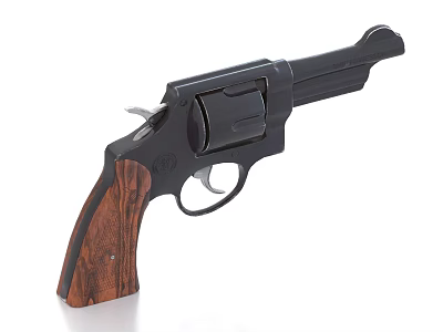Classic Revolver Handgun With Wooden Grip And Black Metal Finish For Collectors And Enthusiasts 3d model