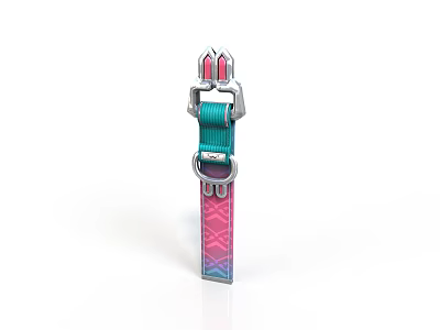 Colorful Pet Collar With Green Strap Pink Blue Pattern And Metal Buckle 3d model