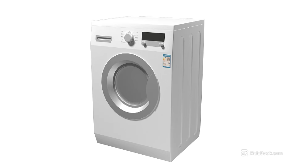 White Front Loading Washing Machine With Digital Display And Control Panel 3d model 