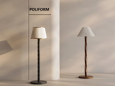 Poliform Modern Floor Lamps with Twisted Poles and White Lampshades in Minimalist Interior 3d model