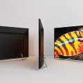 4K HDR TV Displaying Vivid Colorful Particle Face on Blue Screen
