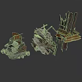 Abstract Scene Construction With Stacked Wood Metal Stone And Geometric Elements