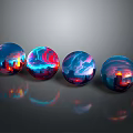 Colorful Spherical Decorative Ornament Set With Night Scene Reflections And Glossy Surfaces