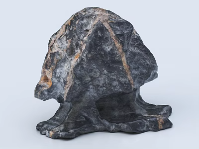 Natural Stone And Wood Decorative Sculpture With Rough Texture And Carved Base 3d model