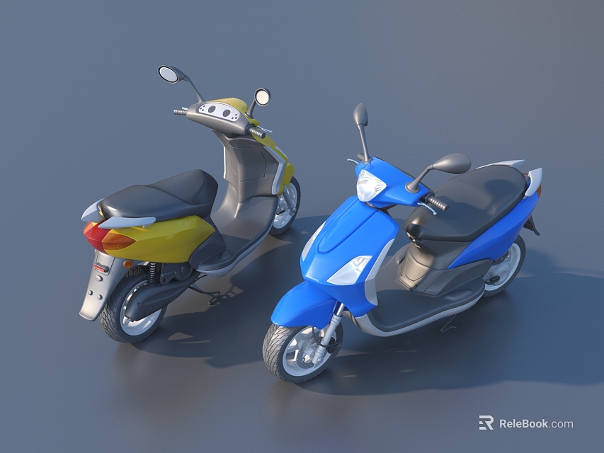 Two Yellow and Blue Motor Scooters Showcased with Stylish Side View Design 3d model 