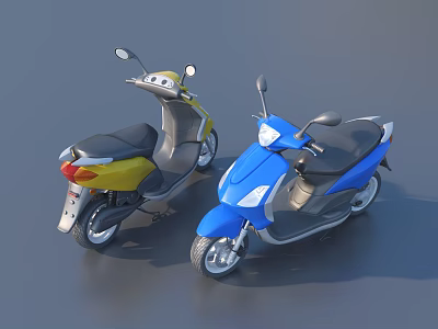 Two Yellow and Blue Motor Scooters Showcased with Stylish Side View Design 3d model Two Yellow and Blue Motor Scooters Showcased with Stylish Side View Design 3d model