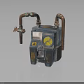 Vintage Mechanical Decorative Device With Blue Body Copper Pipes And Yellow Gauge Details