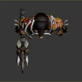 Game Movie Character Muscular Warrior In Armor With Giant Axe And Orange Brown Details