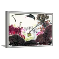 Artistic Traditional Plant Painting With Lotus Leaves Birds And Red Purple Foliage