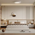 Modern Minimalist Bedroom Interior Design With Circular Mirror Bedside Tables Lamps And Soft Rug