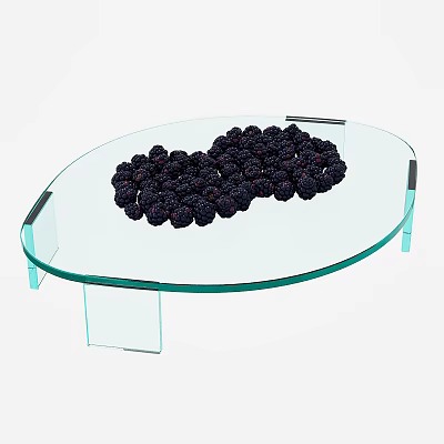 Clear Glass Coffee Table Featuring Fresh Blackberries Arrangement On Top 3d model