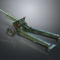 Vintage Green Military Artillery Gun With Long Barrel And Wheel Base