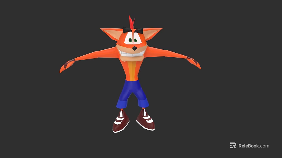 Playful Orange Fox Game Movie Character With Red Hair Green Eyes And Blue Pants 3d model 