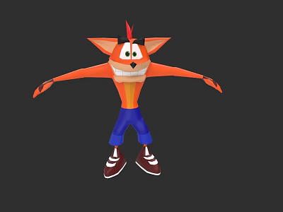 Playful Orange Fox Game Movie Character With Red Hair Green Eyes And Blue Pants 3d model