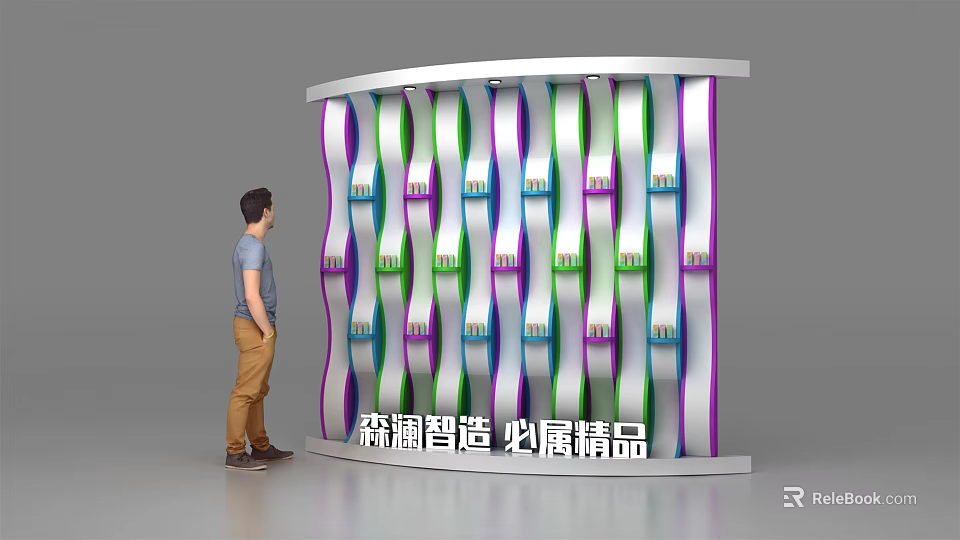 Colorful Striped Modern Background Wall Featuring Product Display And Human Figure 3d model 