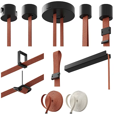 Different Types Of Strap Buckle Hardware And Rolled Straps 3d model