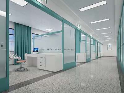 Modern Elevator Corridor With Glass Partitions White Walls Linear Ceiling Lights And Terrazzo Flooring 3d model