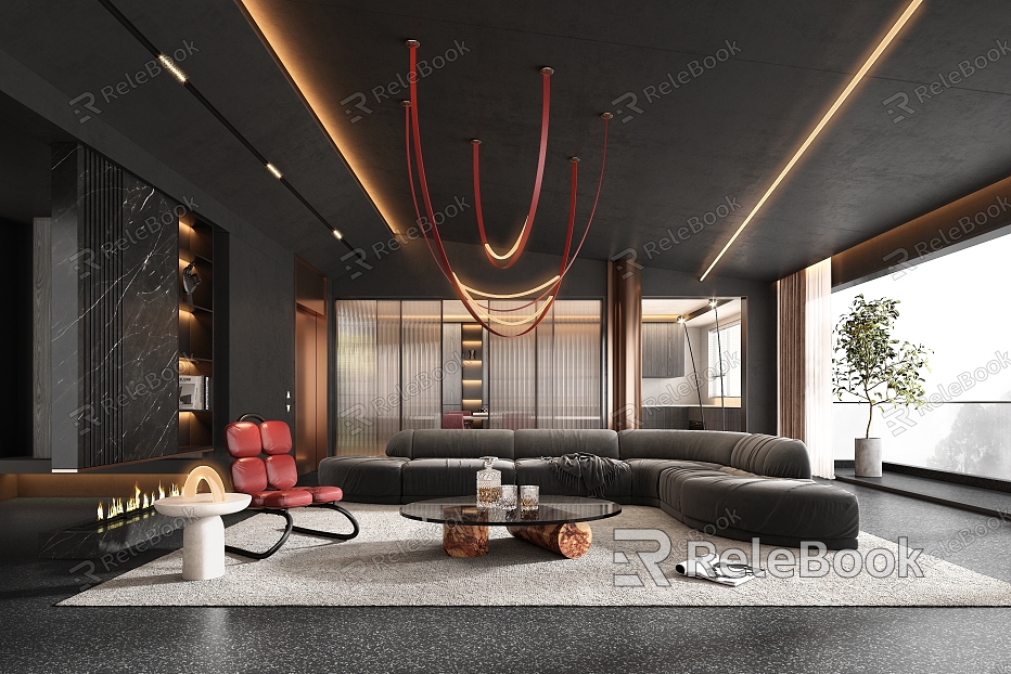 Modern Living Room Dark Hack Restaurant model