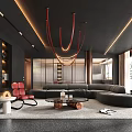 Modern Living Room Interior With Red Chandeliers Gray L Shaped Sofa And Potted Plant