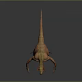 Monster Like Sculpture Carving With Horns Open Mouth Long Neck Claws And Orange Color