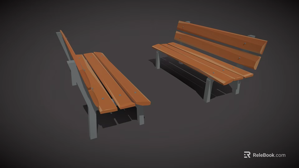 Public Park Bench With Wooden Seat And Metal Frame Outdoor Facility Design 3d model 