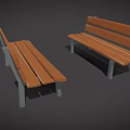 Public Park Bench With Wooden Seat And Metal Frame Outdoor Facility Design