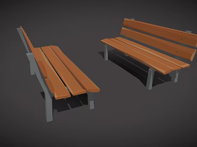 Public Park Bench With Wooden Seat And Metal Frame Outdoor Facility Design 3d model