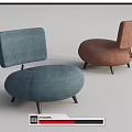 Modern Single Sofa With Round Shape Blue And Pink Metal Legs Design 3d model