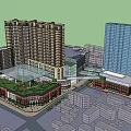 Urban Commercial Complex With High Rise Towers Shopping Mall Central Plaza And Glass Structure