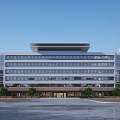 Modern Office Building Exterior With Large Windows And Landscaped Front Plaza