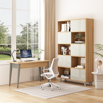 Modern Desk Chair Desk Bookcase 3d model