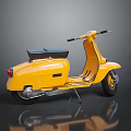 Vintage Yellow Scooter With Black Seat And Metallic Parts On Reflective Surface
