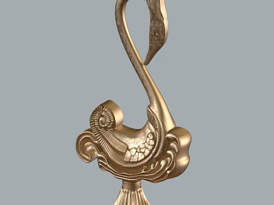 Golden Sculpture Carving With Intricate Patterns And Curved Spiral Design Base 3d model