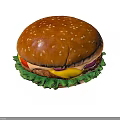 Delicious Juicy Burger With Sesame Bun Lettuce Tomato Cheese And Patty