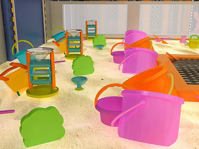 Colorful Plastic Washing Supplies Featuring Buckets Basins in Pink Green Orange for Daily Use 3d model