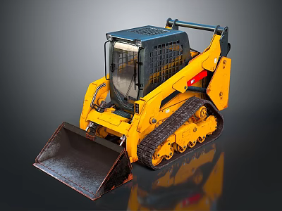 Yellow Tracked Skid Steer Loader With Enclosed Cab And Front Bucket 3d model