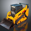 Yellow Tracked Skid Steer Loader With Enclosed Cab And Front Bucket