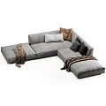 Modern Gray Sectional Sofa Set With Plush Pillows And Knitted Throws 3d model