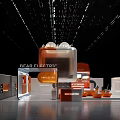 Rear Electric Modern Exhibition Hall With Orange Gray Booth Display Cabinets And Products