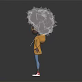 Cartoon Character With Afro Hairstyle Glasses Yellow Coat Pink Top Blue Ripped Jeans Red Sneakers