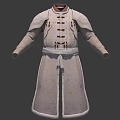 Traditional Gray Robe Three Views With Decorative Buttons Waist Belt And Gold Dots Pattern