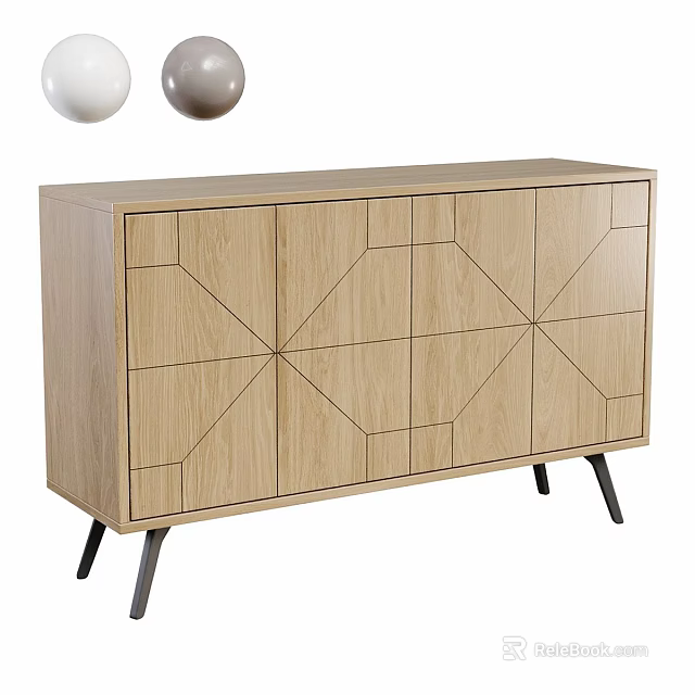 Modern Wooden Cabinet With Geometric Pattern Doors And Black Legs 3d model 