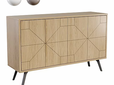 Modern Wooden Cabinet With Geometric Pattern Doors And Black Legs 3d model