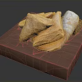 Freshly Baked Flaky Pastry Snacks Triangular and Rolled Arranged on Wooden Tray